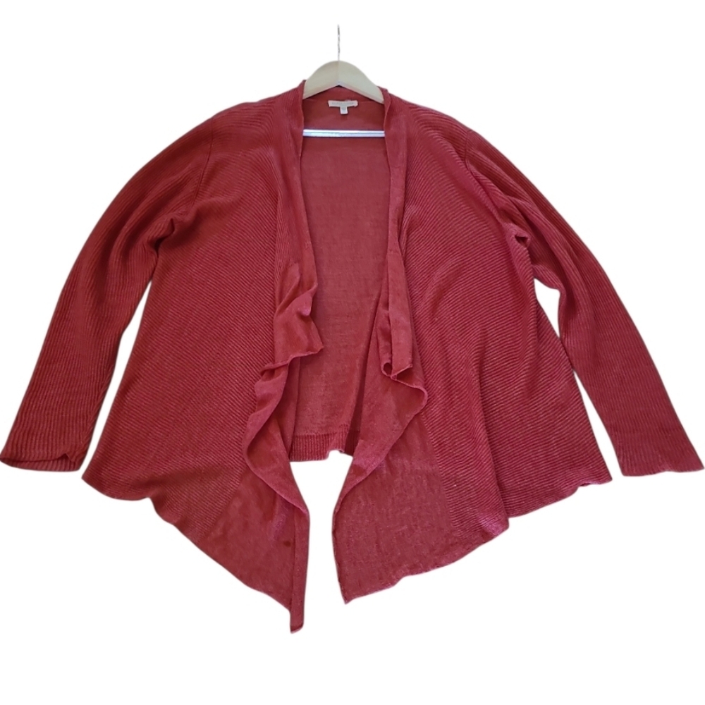 Eileen Fisher Women's 100% Linen Open Front Cardigan Salmon Pink Orange Size 1X - Picture 15 of 16
